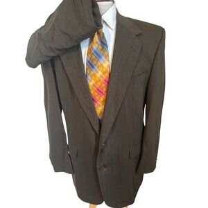 Vintage Corbin Mens Brown Herringbone Wool Suit 44L Pants 36 x 33 USA Union Made